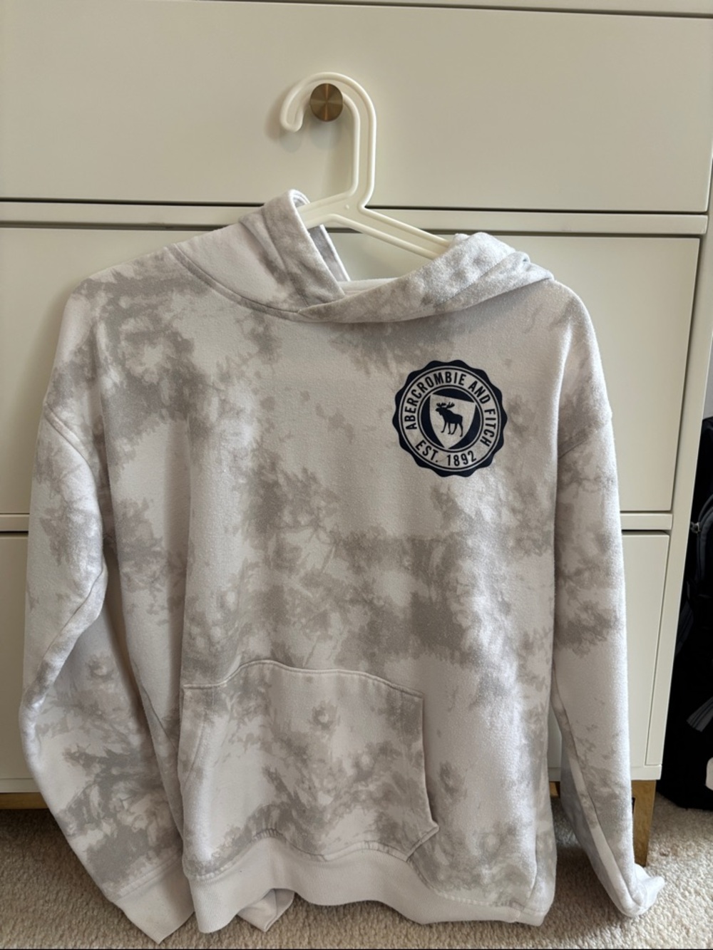 abercrombie kids Gray Tie-Dye Hoodie with Navy Logo